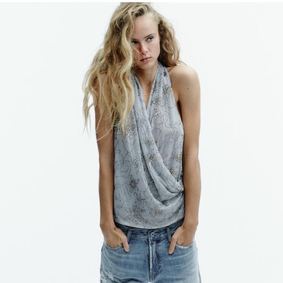 ZARA BEADED EMBROIDERED HALTER TOP - Picture 3 of 12